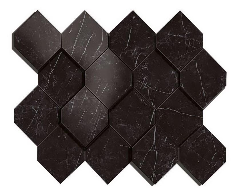 Atlas Concorde Marvel Stone Nero Marquina Mosaico Esagono 3D 28.2x35.3