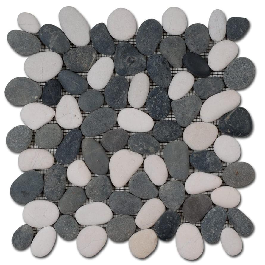Diffusion Galets De Bali Dalle Rond Mat Blanc - Noir 30x30