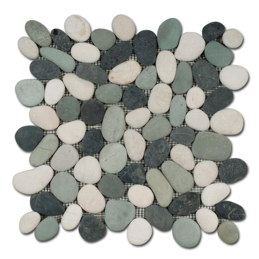 Diffusion Galets De Bali Dalle Rond Mat Blanc - Noir - Vert Jade 30x30