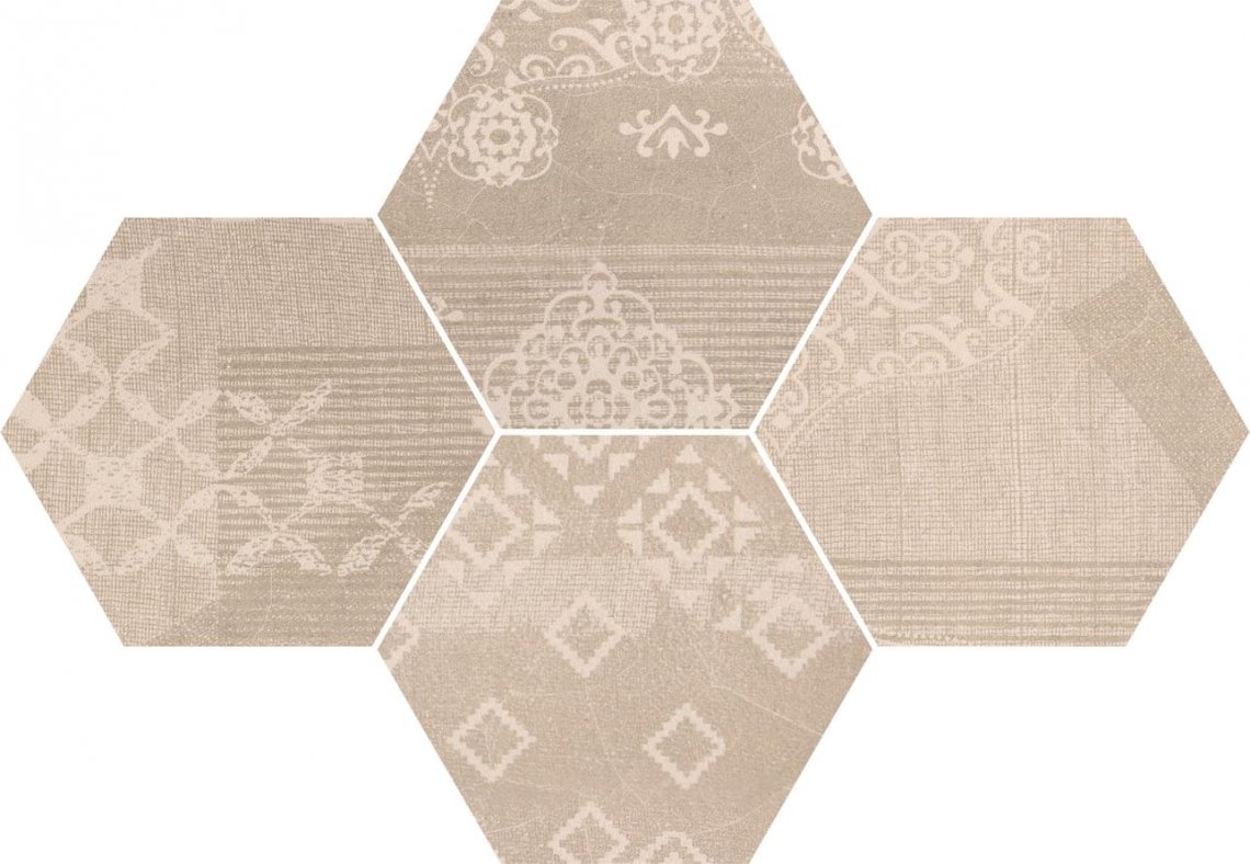 Provenza Gesso Esagona Patchwork Taupe Linen 25.5x29.4