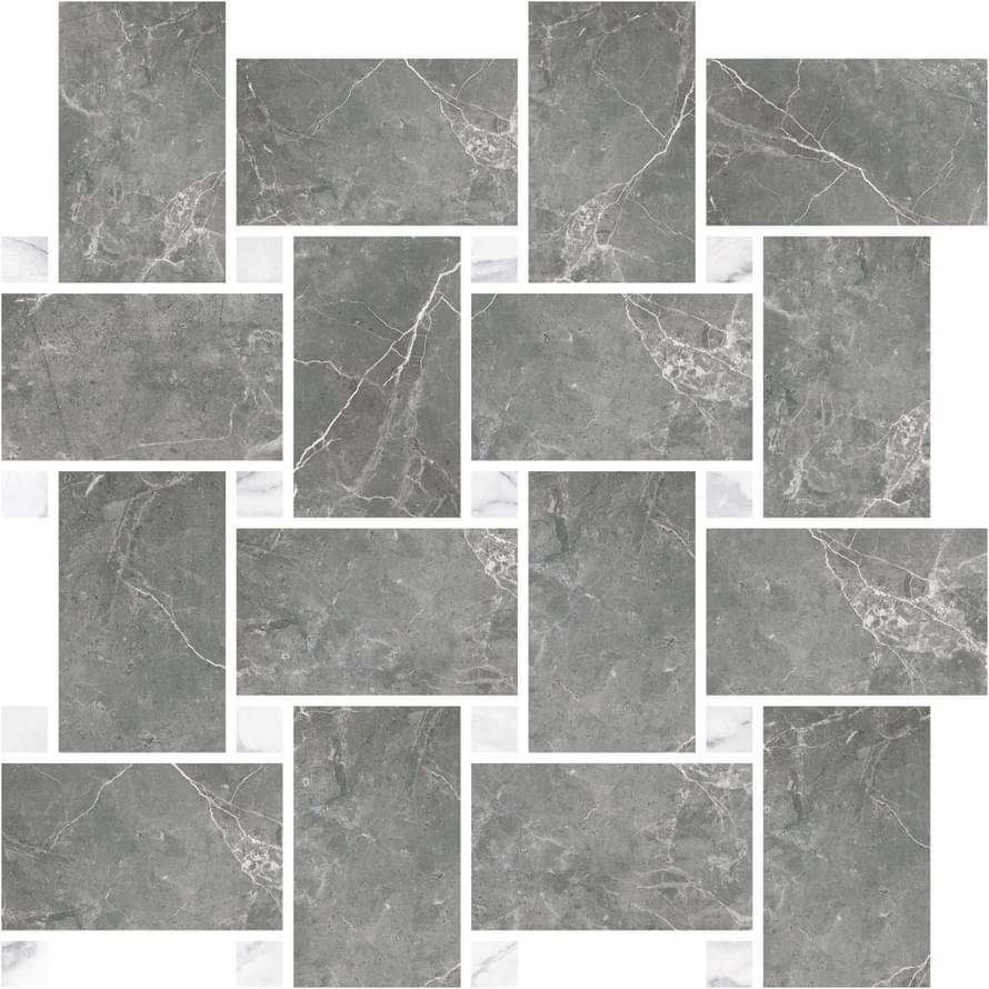 Ricchetti Marble Boutique Mosaico Chesterfield Mix Tozzetto Statuario Fior Di Bosco Lux Ret 30.5x31.7