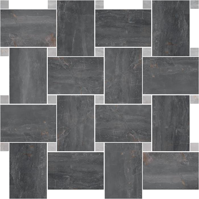 Serenissima Cir Fossil Mosaico Basket Piombo Ret 30x30
