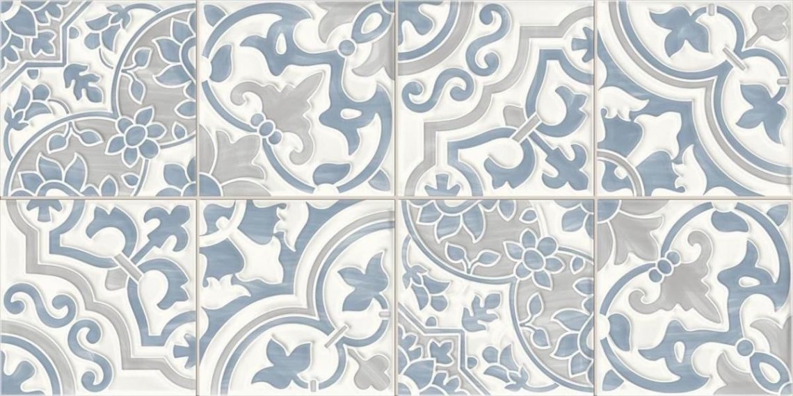 VitrA CraftMix Blue Scored Artisan Decor Patchwork Glossy 30x60