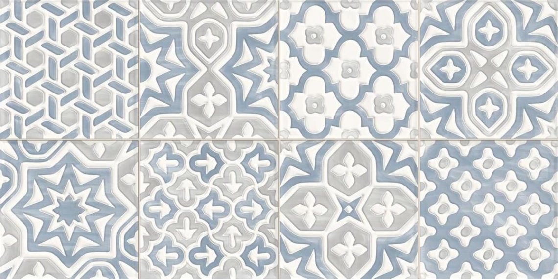 VitrA CraftMix Blue Scored Regular Decor Patchwork Glossy 30x60