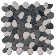 Diffusion Galets De Bali Dalle Rond Mat Blanc - Noir 30x30