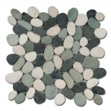 Diffusion Galets De Bali Dalle Rond Mat Blanc - Noir - Vert Jade 30x30