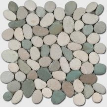 Diffusion Galets De Bali Dalle Rond Mat Vert Jade - Blanc 30x30
