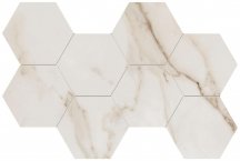Flaviker Supreme Golden Calacatta Mosaico Hexagon Rett Anticato 29.2x51