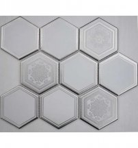 Liya Mosaic Ceramics Porcelain Hexagon Carrara Decor 95 25.8x29.5