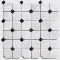 Diffusion Peter And Stone Mosaique Marbre Octogones Blancs And Cabochons Noirs 30x30