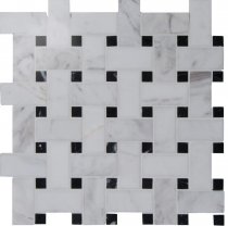 Original Style Mosaics Basketweave White With Black Dot 29x29