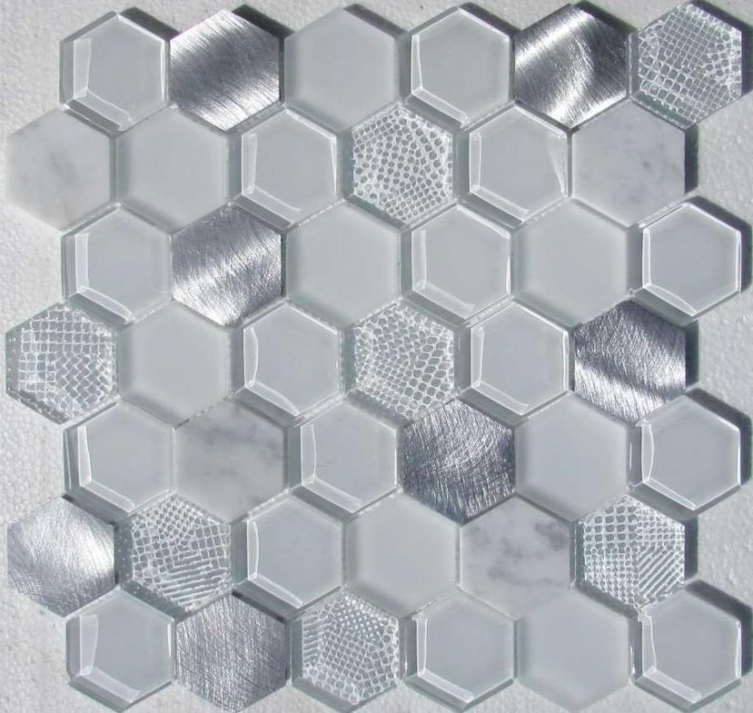 Liya Mosaic Hexagon White Metal 30x30